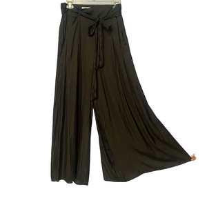 Mango Black Wide Leg Suit Pants with Tie Waist | XS Tall  -